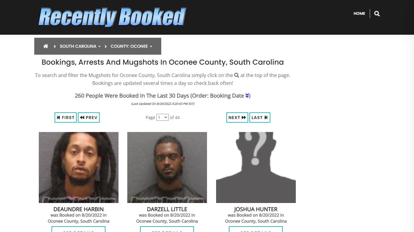 Bookings, Arrests and Mugshots in Oconee County, South Carolina